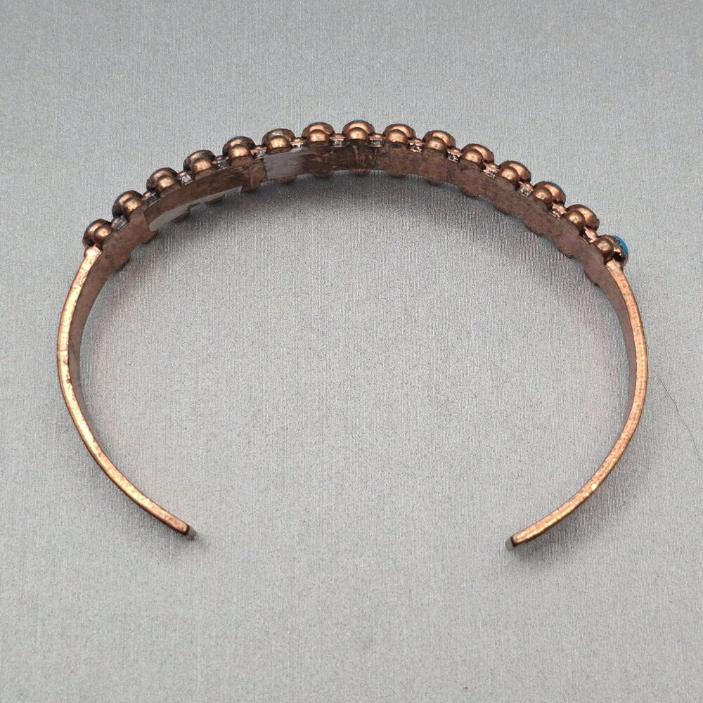 VTG Southwestern Copper Turquoise Cuff Bracelet 6.5" Signed WMCO Saw Tooth Bezel - Picture 4 of 9
